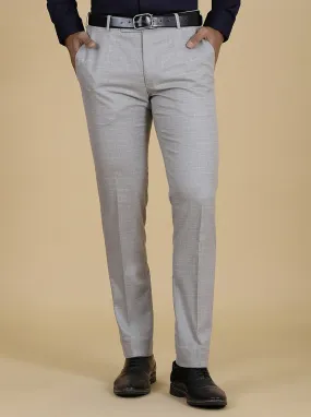 Light Grey Checked Super Slim Fit Formal Trouser | Greenfibre