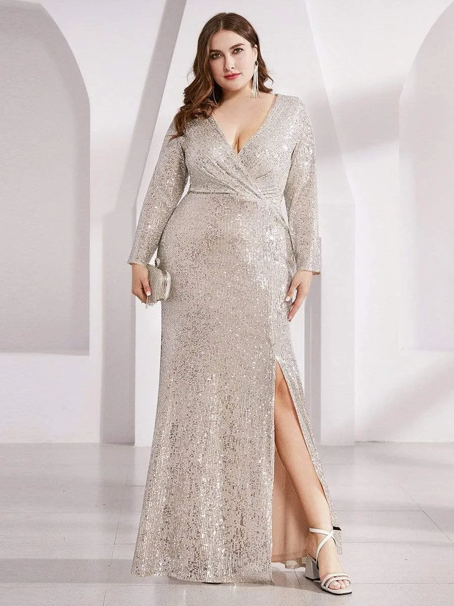 Lois | Plus Size Sexy Deep V-Neck Sequin Bodice Formal Evening Gowns