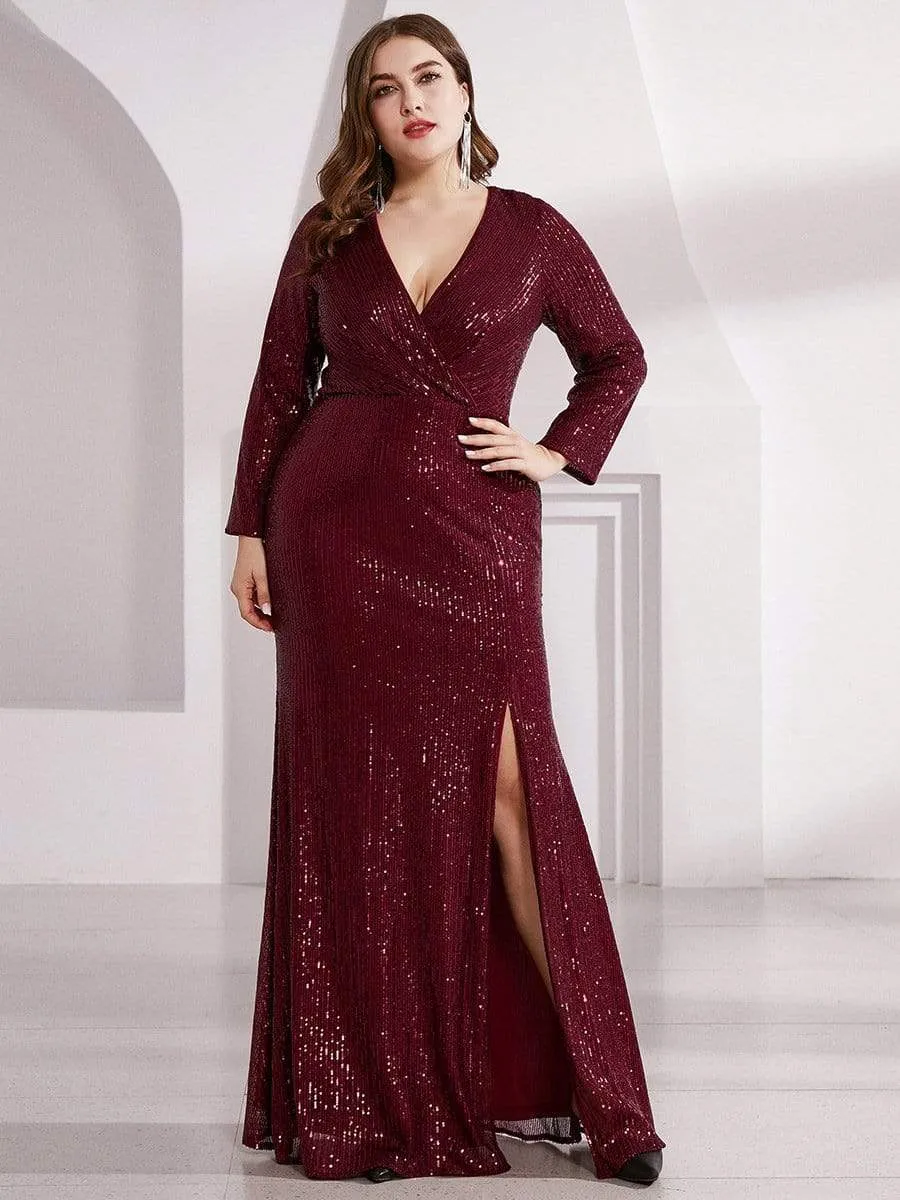 Lois | Plus Size Sexy Deep V-Neck Sequin Bodice Formal Evening Gowns