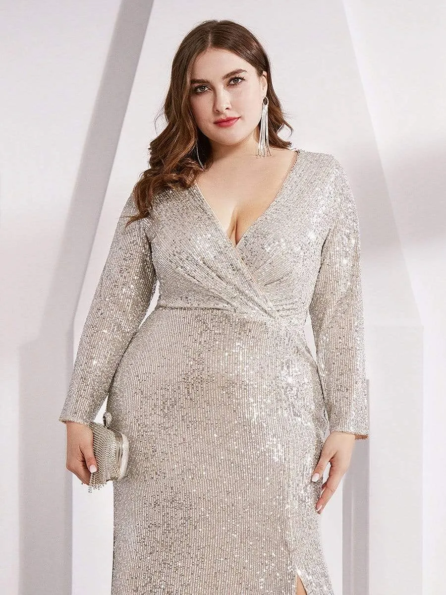 Lois | Plus Size Sexy Deep V-Neck Sequin Bodice Formal Evening Gowns