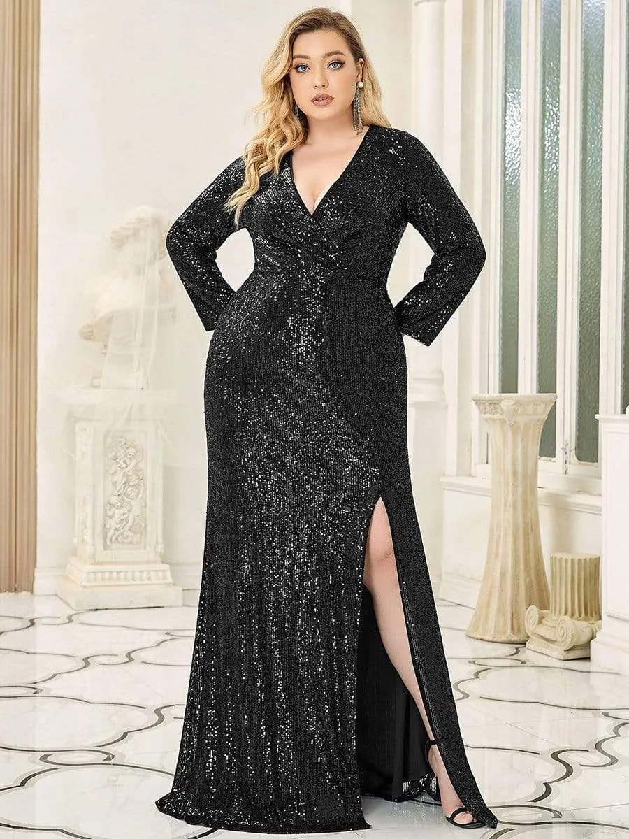 Lois | Plus Size Sexy Deep V-Neck Sequin Bodice Formal Evening Gowns