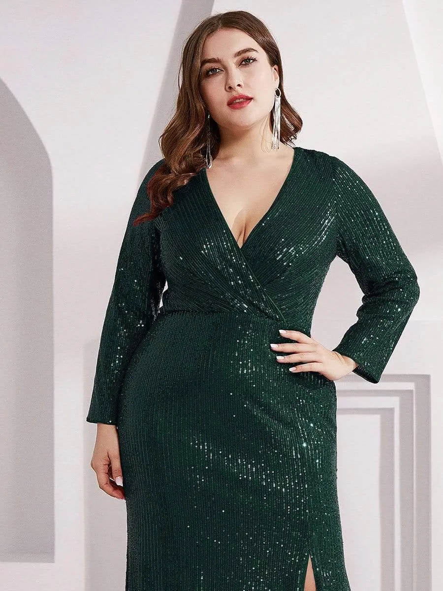 Lois | Plus Size Sexy Deep V-Neck Sequin Bodice Formal Evening Gowns