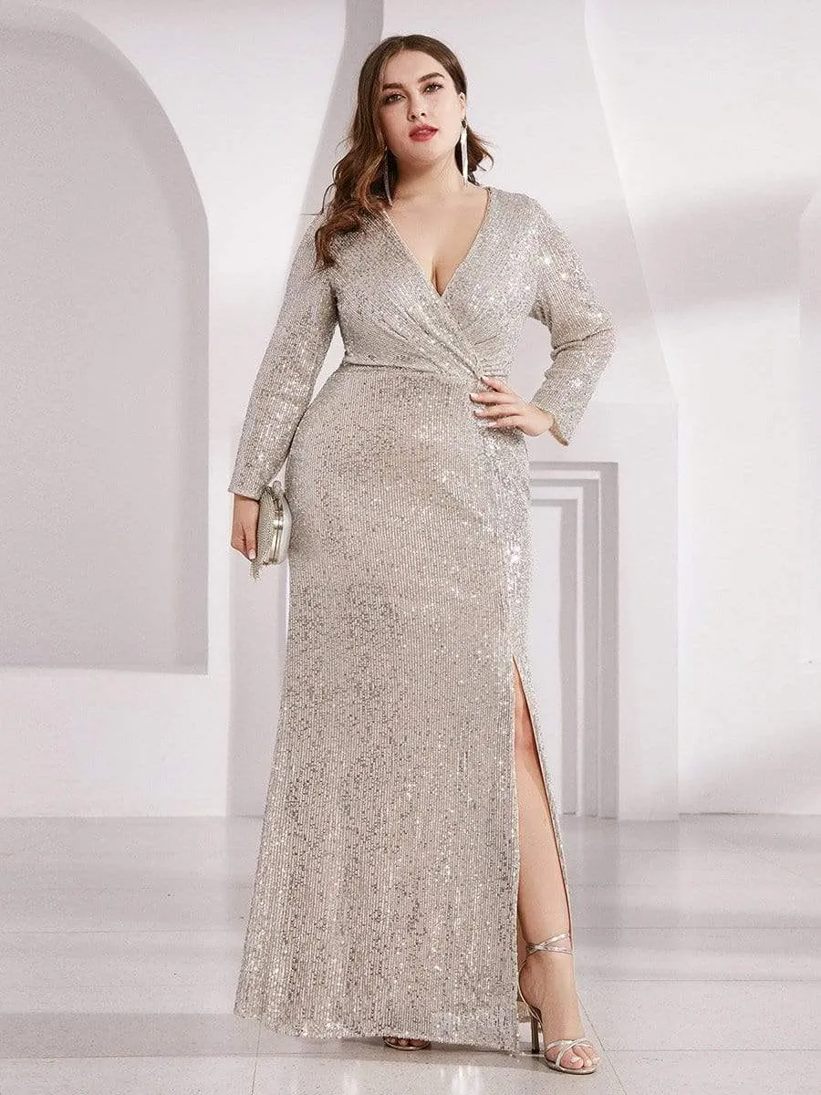 Lois | Plus Size Sexy Deep V-Neck Sequin Bodice Formal Evening Gowns