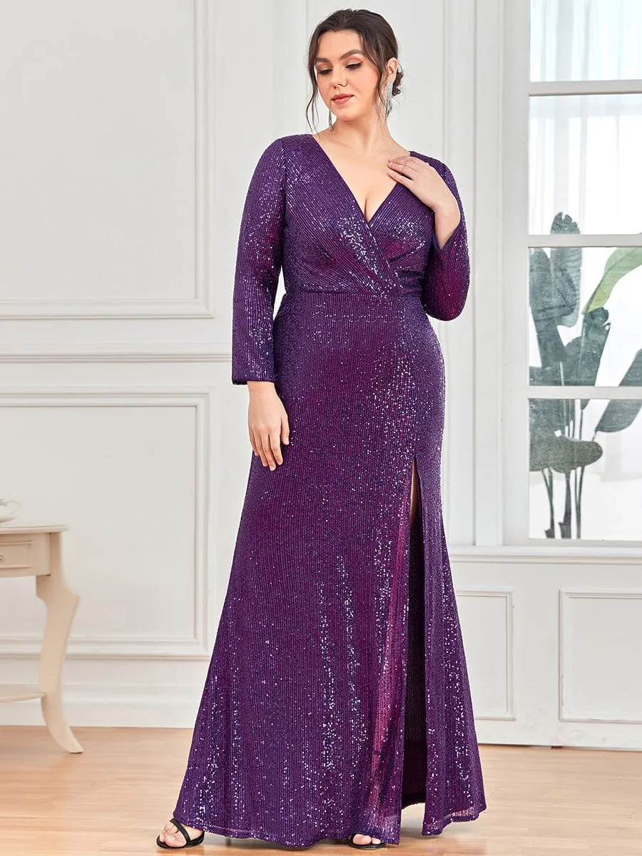 Lois | Plus Size Sexy Deep V-Neck Sequin Bodice Formal Evening Gowns