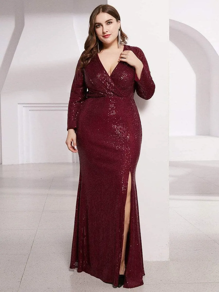 Lois | Plus Size Sexy Deep V-Neck Sequin Bodice Formal Evening Gowns