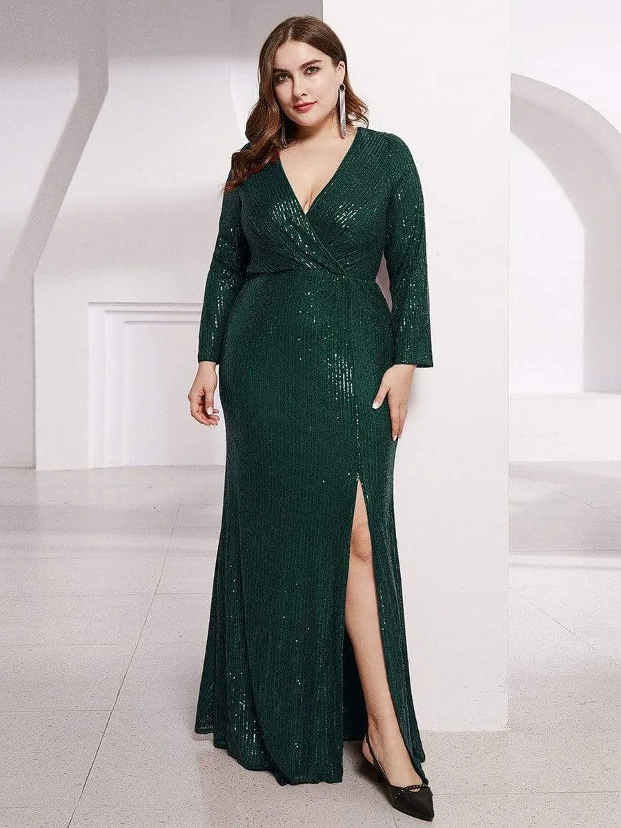 Lois | Plus Size Sexy Deep V-Neck Sequin Bodice Formal Evening Gowns