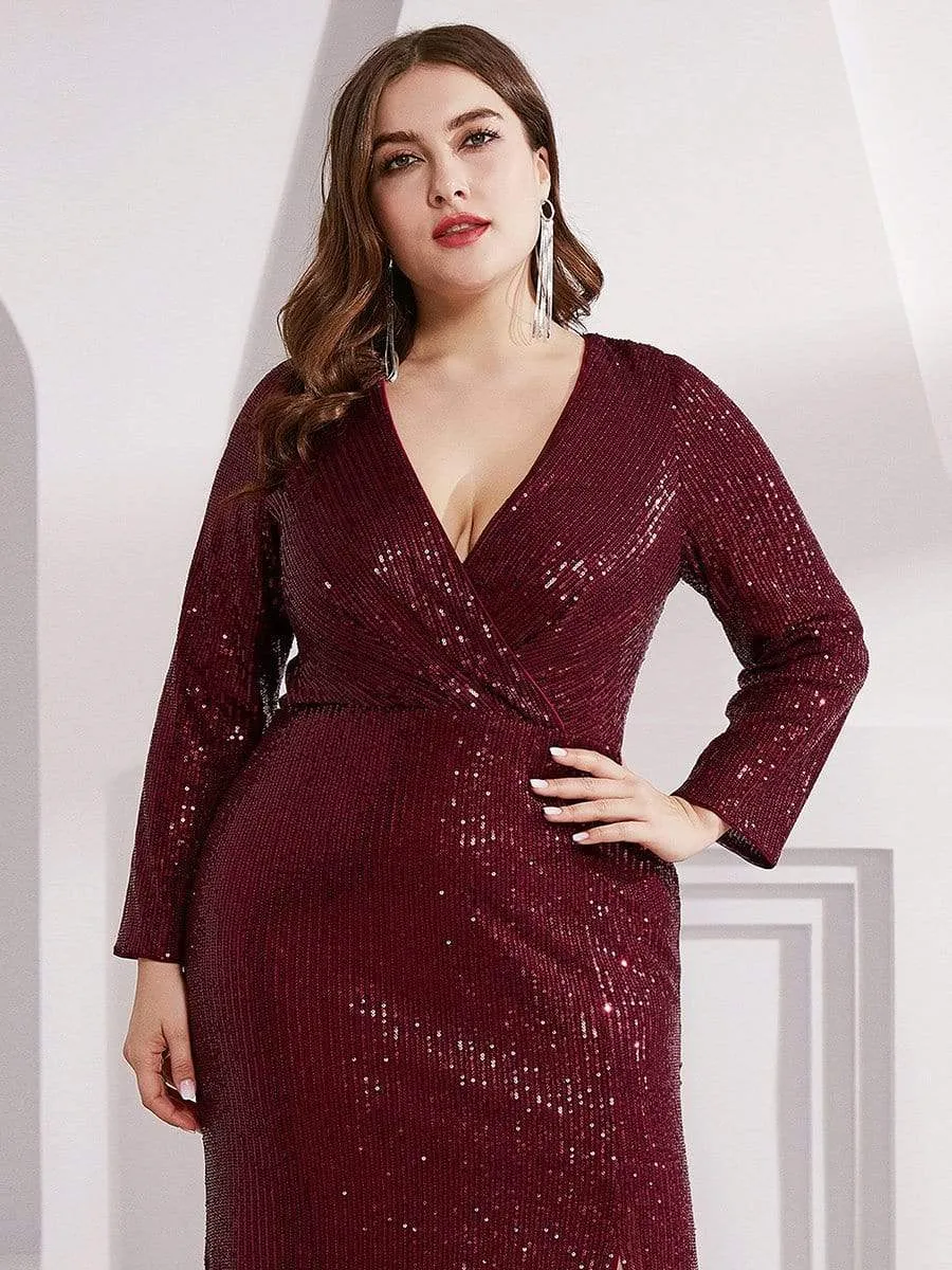 Lois | Plus Size Sexy Deep V-Neck Sequin Bodice Formal Evening Gowns