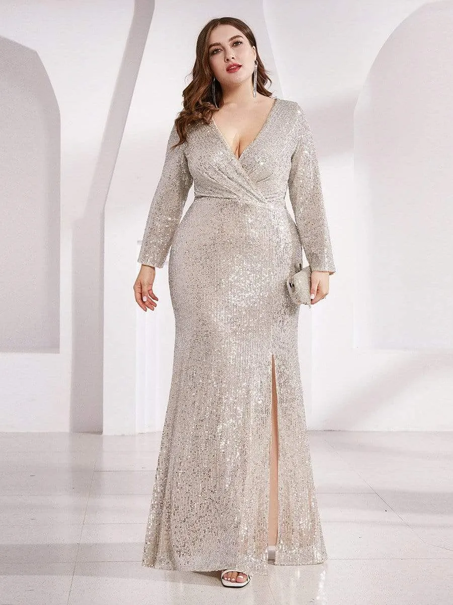 Lois | Plus Size Sexy Deep V-Neck Sequin Bodice Formal Evening Gowns