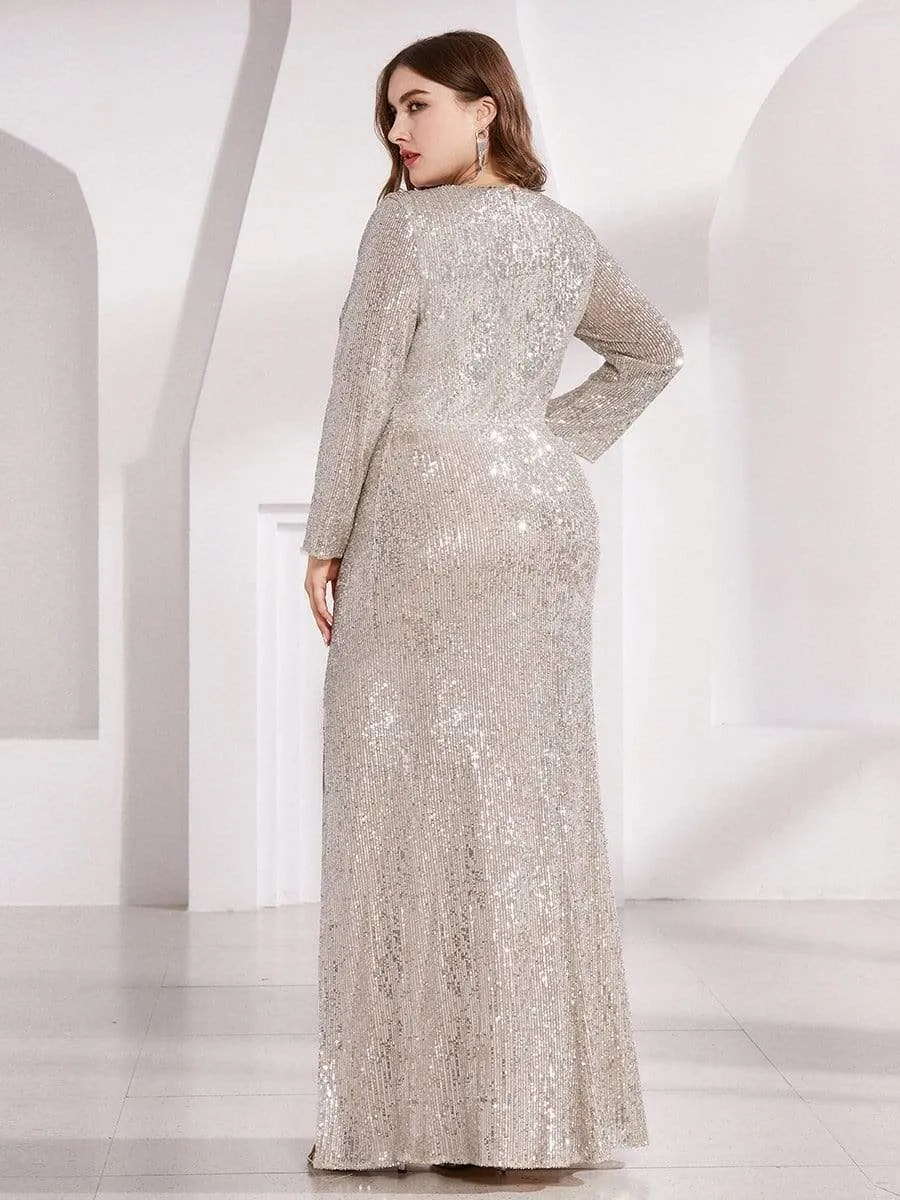 Lois | Shiny V Neck Sequin Long Sleeves Evening Dress