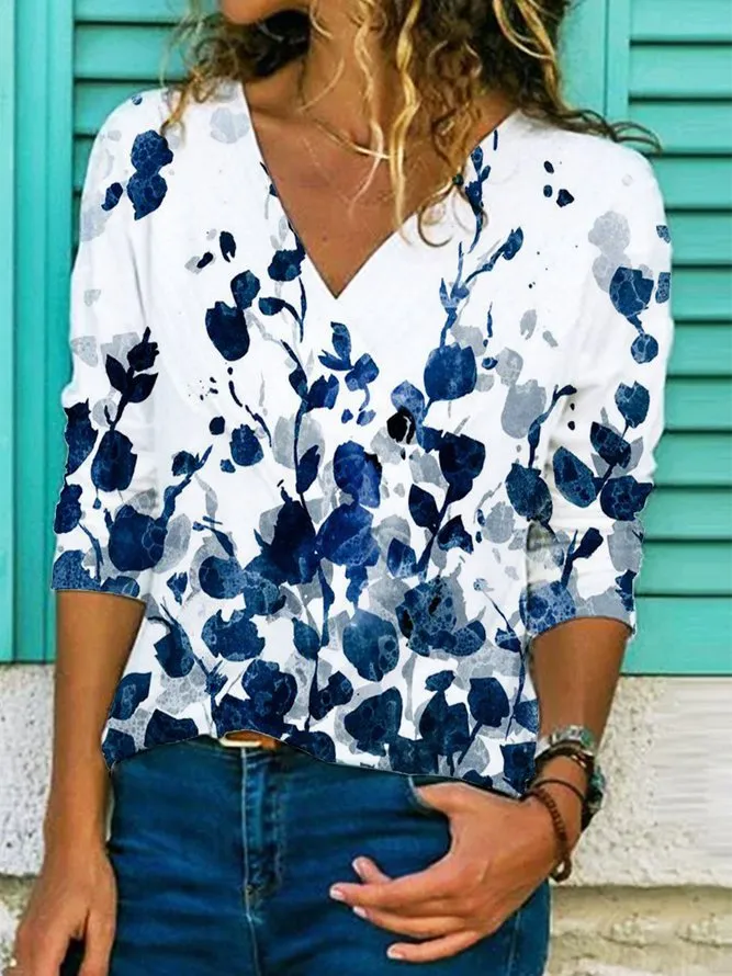 Long Sleeve Casual Floral Tops