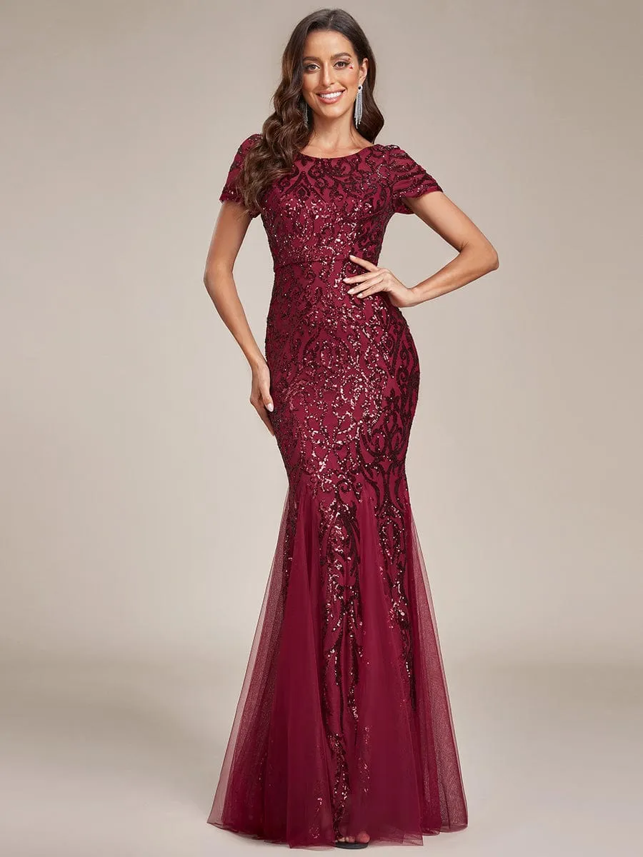 Luxurious Sequin Bodycon Round Neckline Mermaid Evening Dress