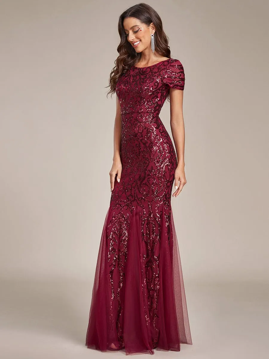 Luxurious Sequin Bodycon Round Neckline Mermaid Evening Dress