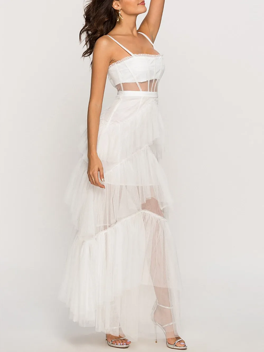 MADAME Strap High WaistTulle Maxi Dress