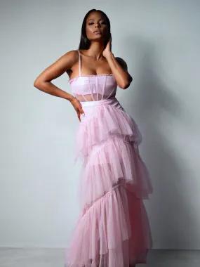 MADAME Strap High WaistTulle Maxi Dress