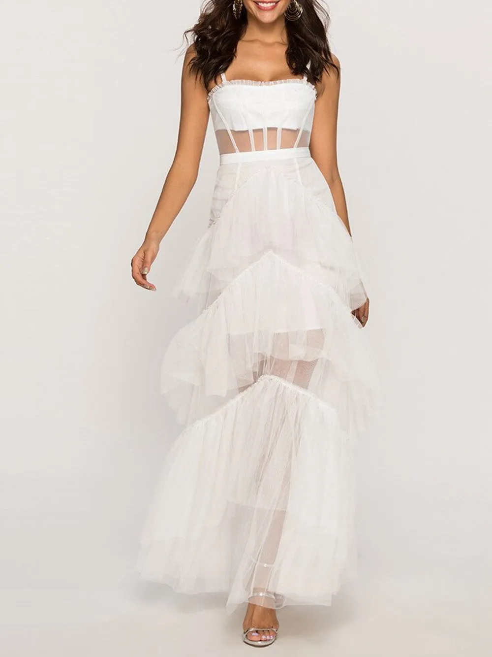 MADAME Strap High WaistTulle Maxi Dress