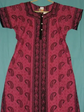 Maxi 1122 Pink Cotton Black Printed Gown Kaftan Jalabiya L Sleep Wear Shieno