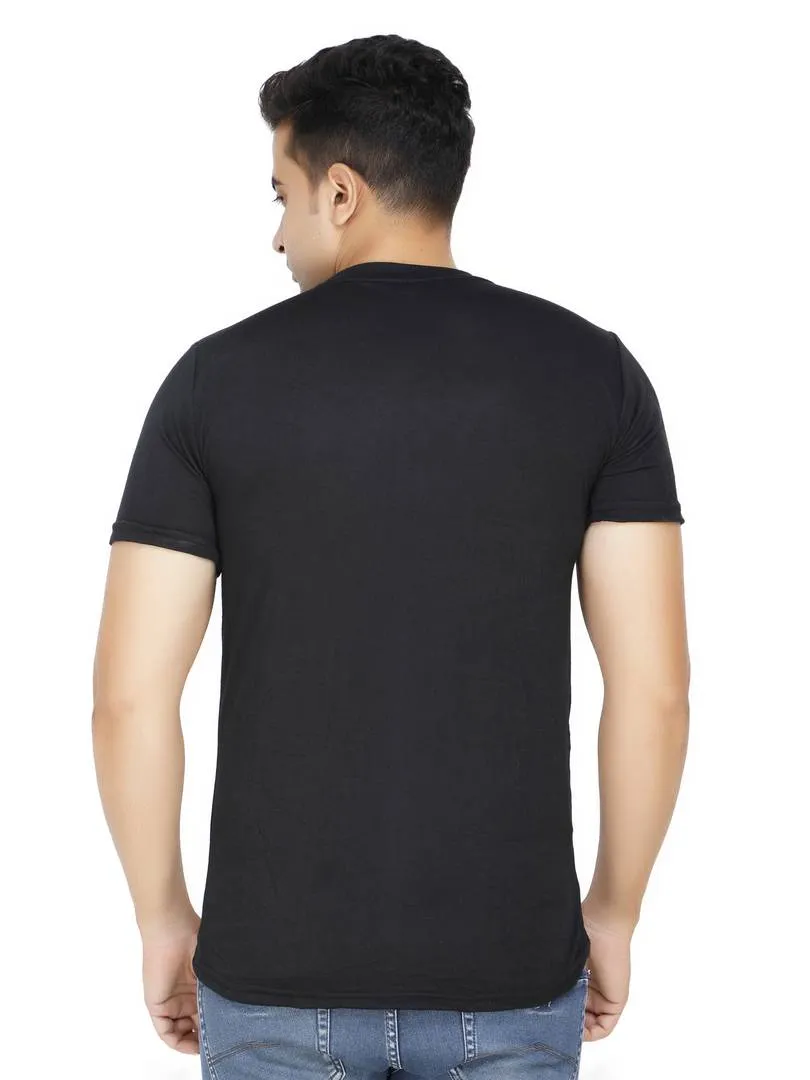 Men's Black Polycotton Printed Round Neck Tees