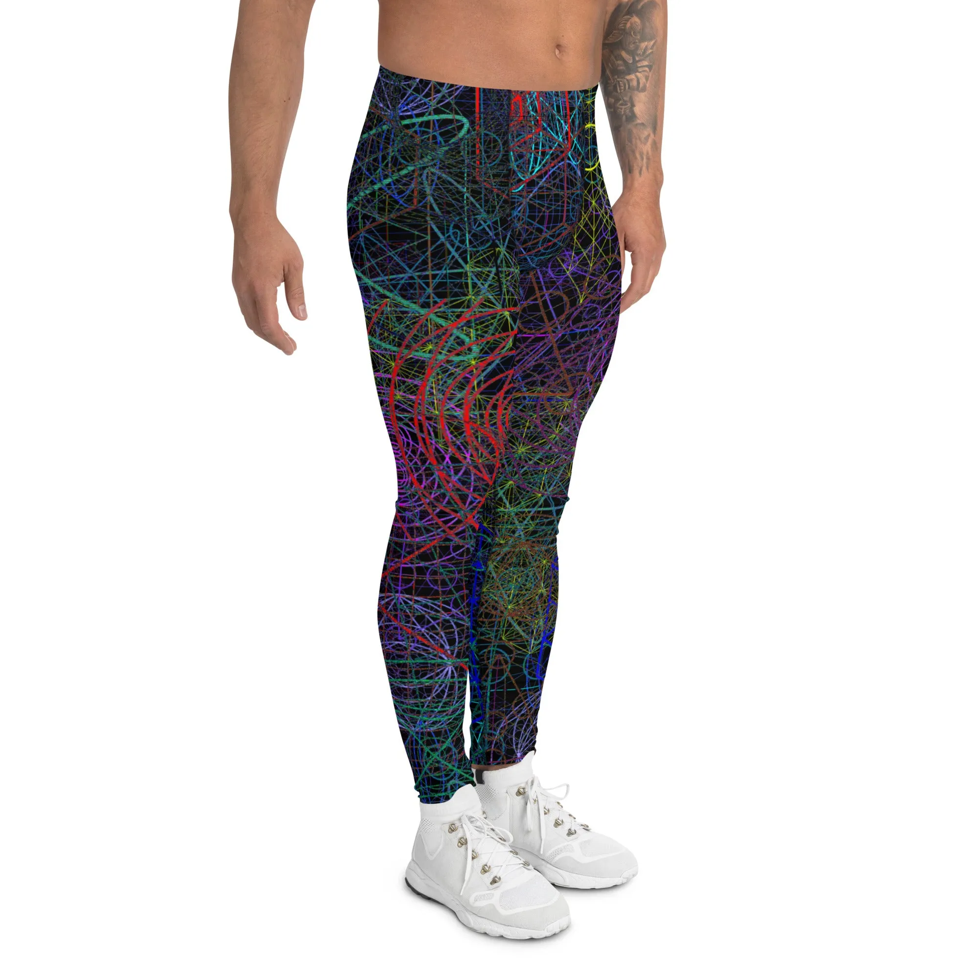 Men's Leggings, Rave Pants, Festival Tights, Gym, Wrestling Tights, Yoga, Multicolor, Black