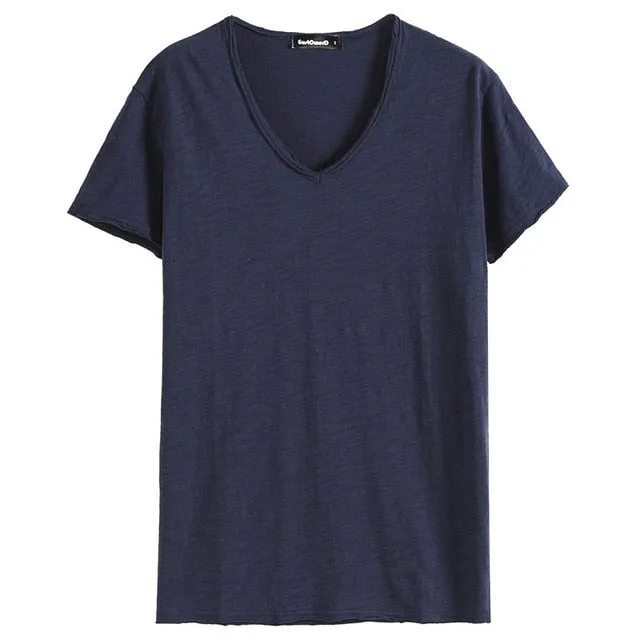 Men'S V-Neck Slim Fit Pure Cotton T-Shirt