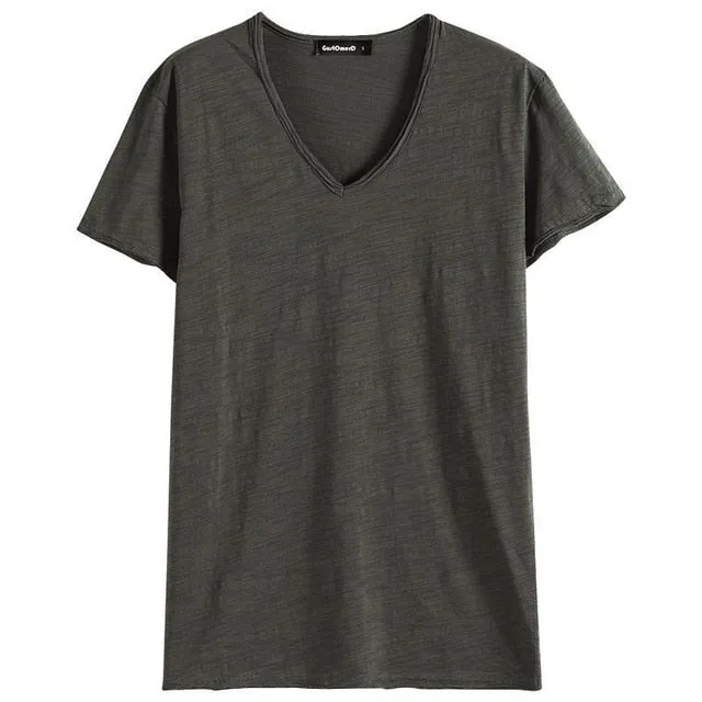 Men'S V-Neck Slim Fit Pure Cotton T-Shirt