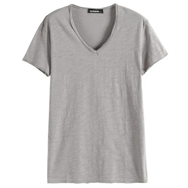 Men'S V-Neck Slim Fit Pure Cotton T-Shirt