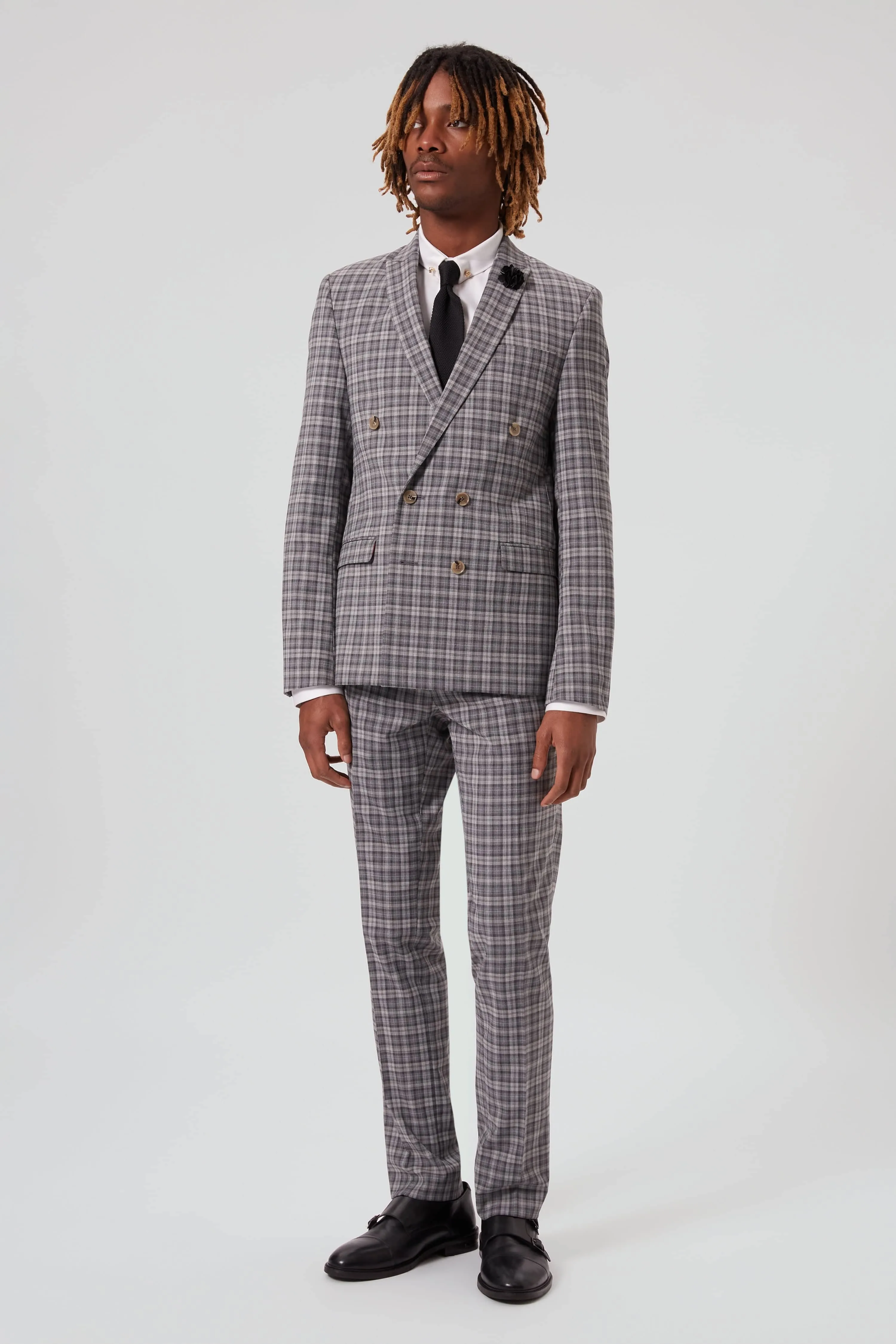 Mepstead Skinny Fit Grey Check Double Breasted Wool Suit - ARCHIVE