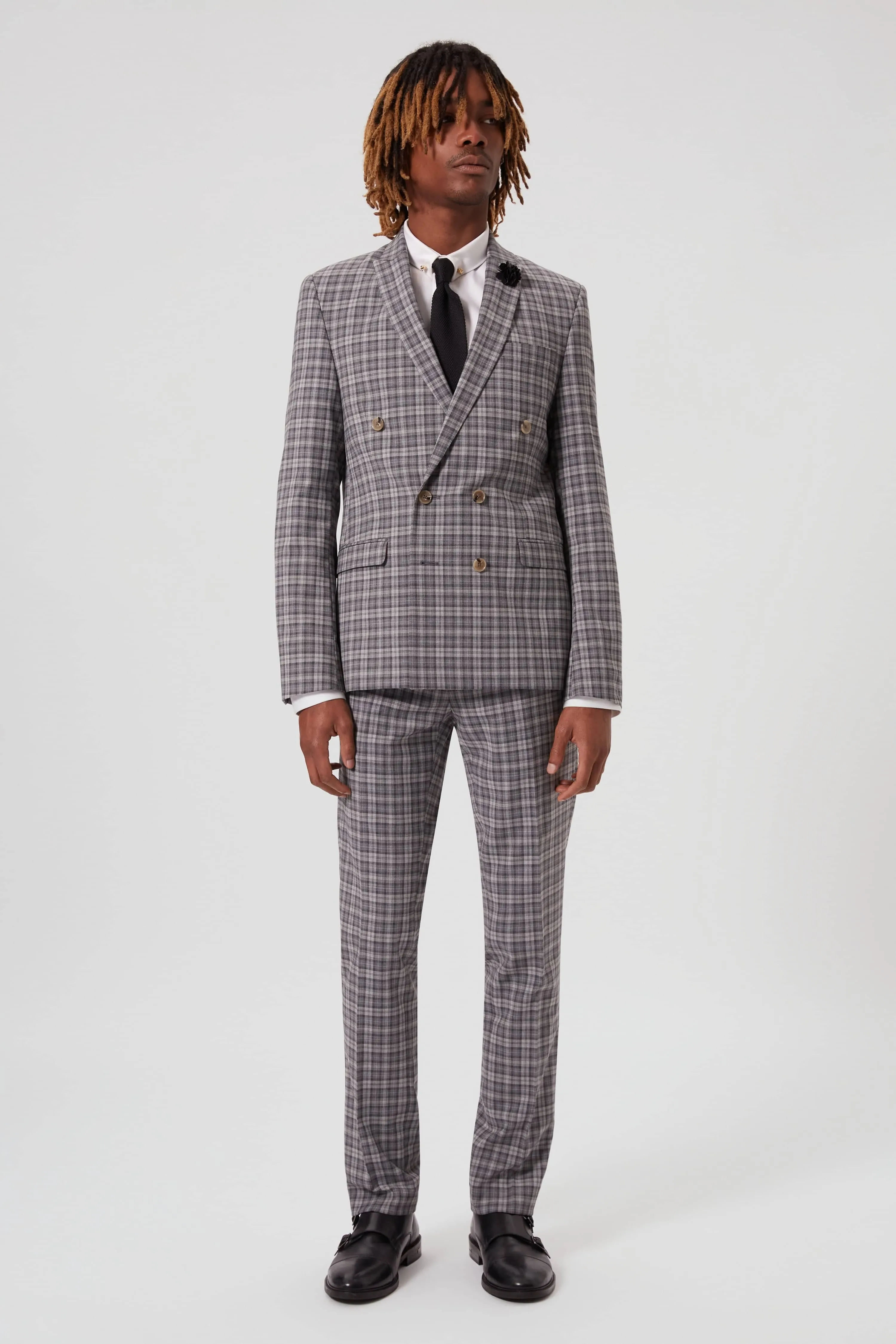 Mepstead Skinny Fit Grey Check Double Breasted Wool Suit - ARCHIVE