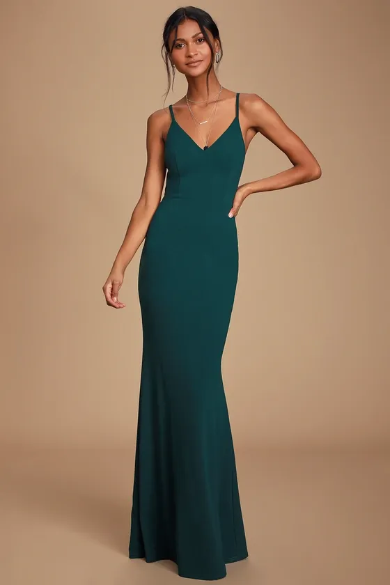 Moments Of Bliss Forest Green Backless Mermaid Maxi Dress