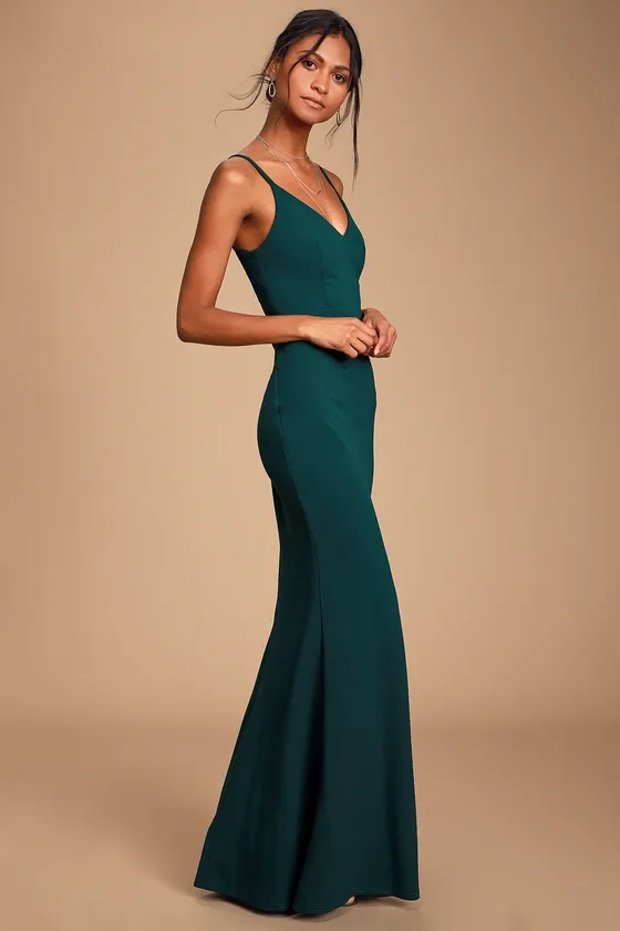 Moments Of Bliss Forest Green Backless Mermaid Maxi Dress