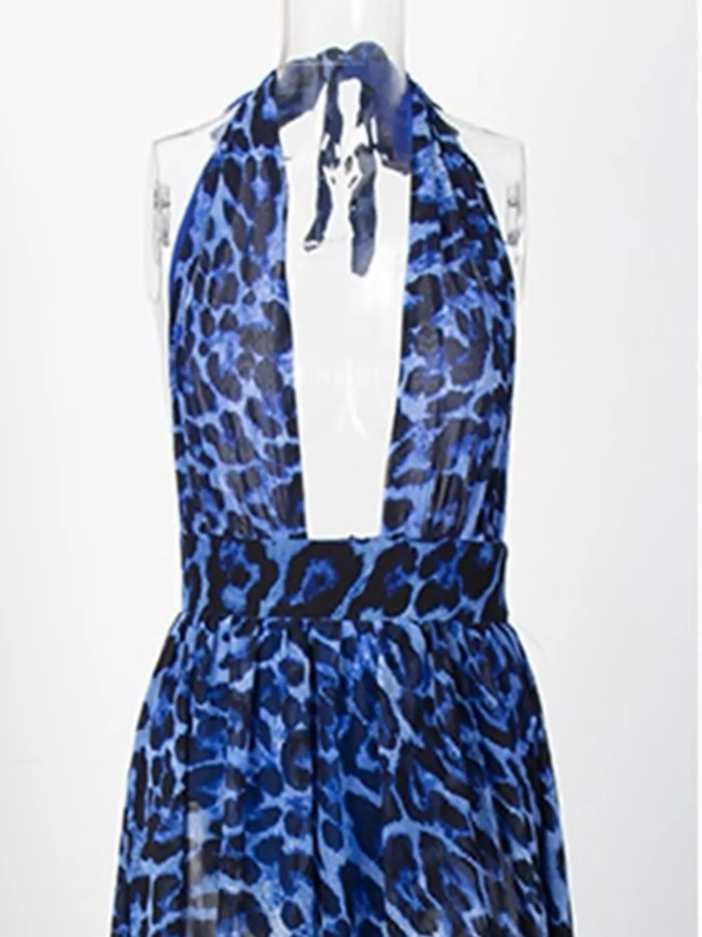 NAKARI Leopard-Print Open Back Slit Maxi Dress