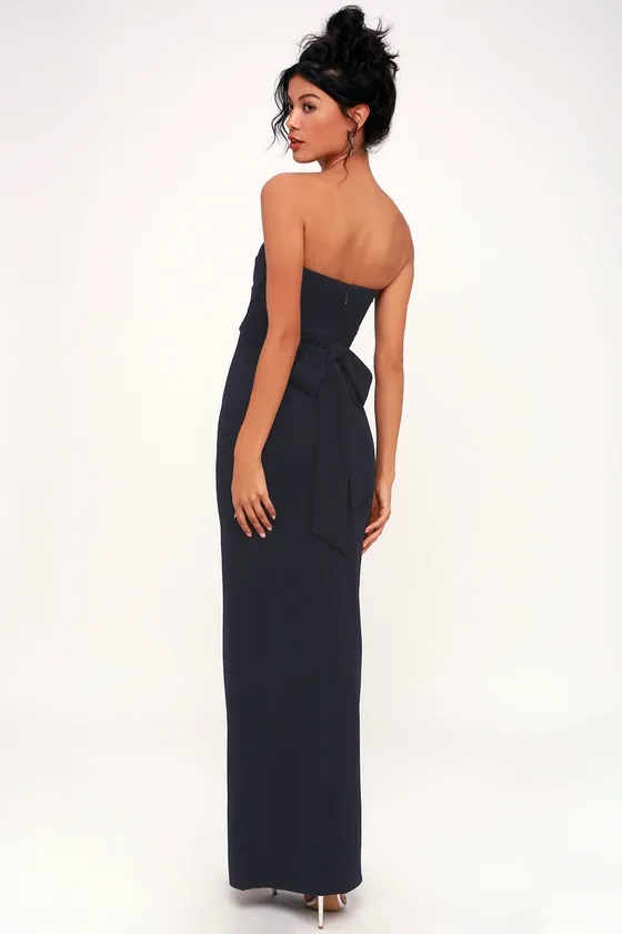 Own the Night Navy Blue Strapless Maxi Dress