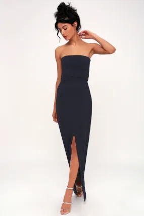 Own the Night Navy Blue Strapless Maxi Dress