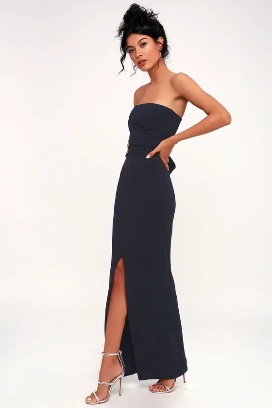 Own the Night Navy Blue Strapless Maxi Dress