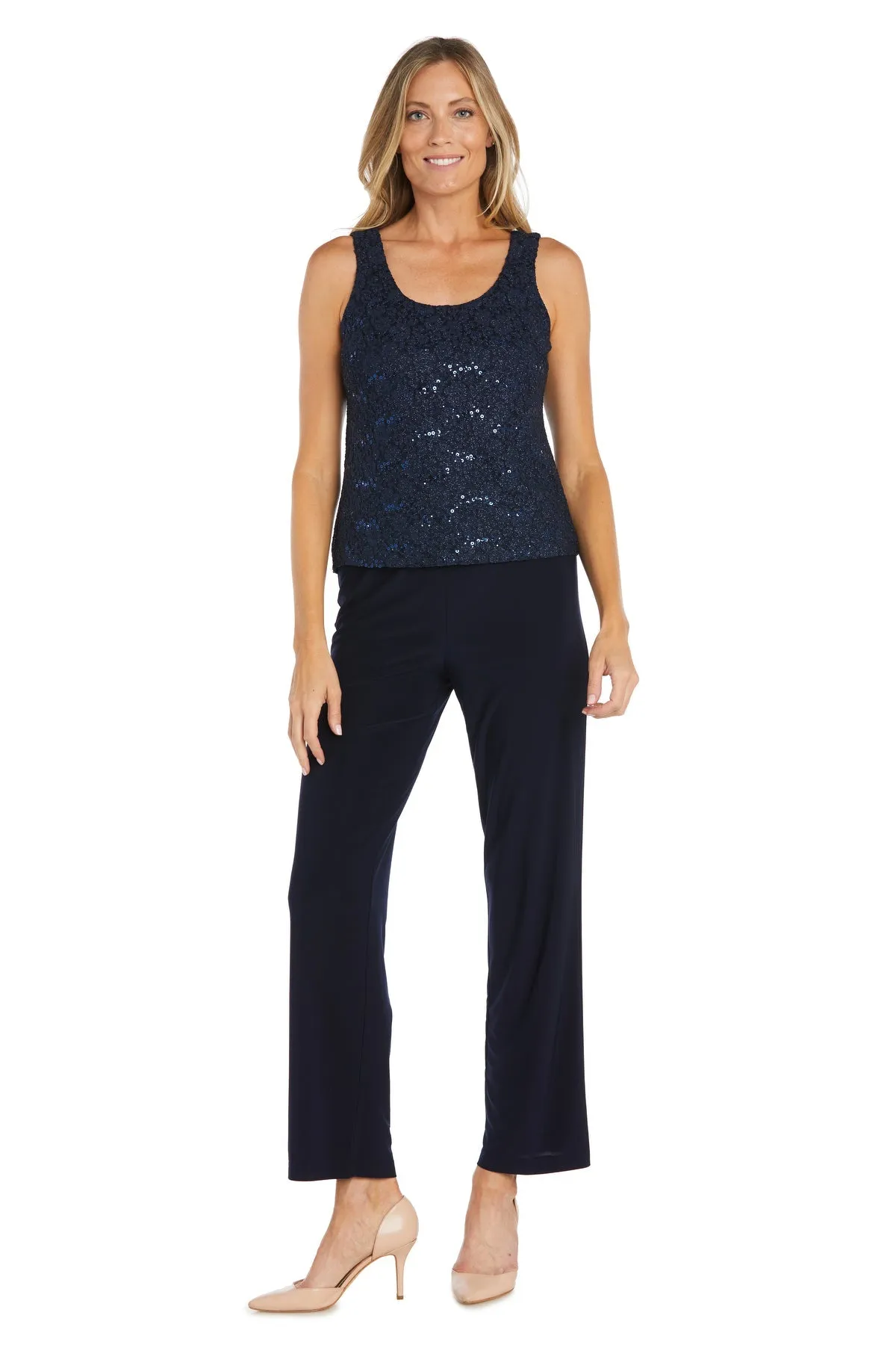 Pearl-Adorned Neckline Lace Women's Pant Suit