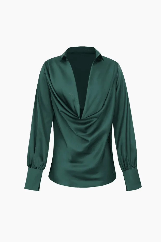 Plunge Neckline Satin Blouse