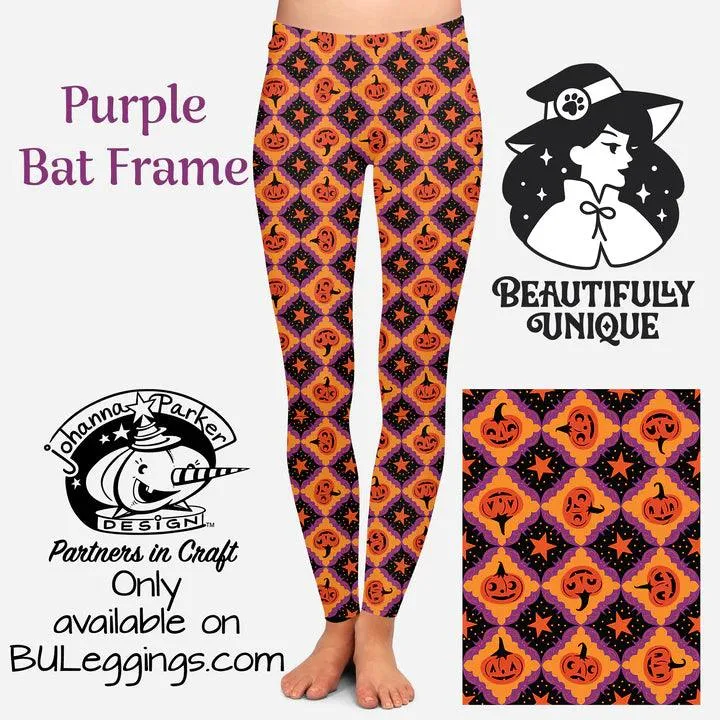 Purple Bat Frame Vintage Pumpkins Leggings