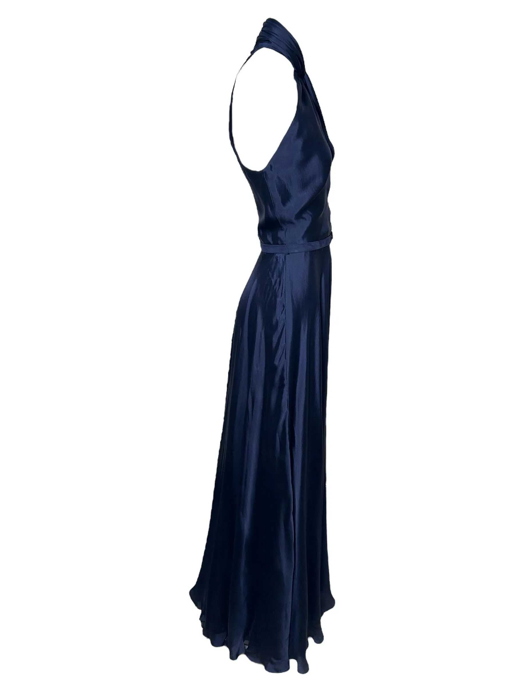 Ralph Lauren Purple Label Navy Cross Halter Silk Gown