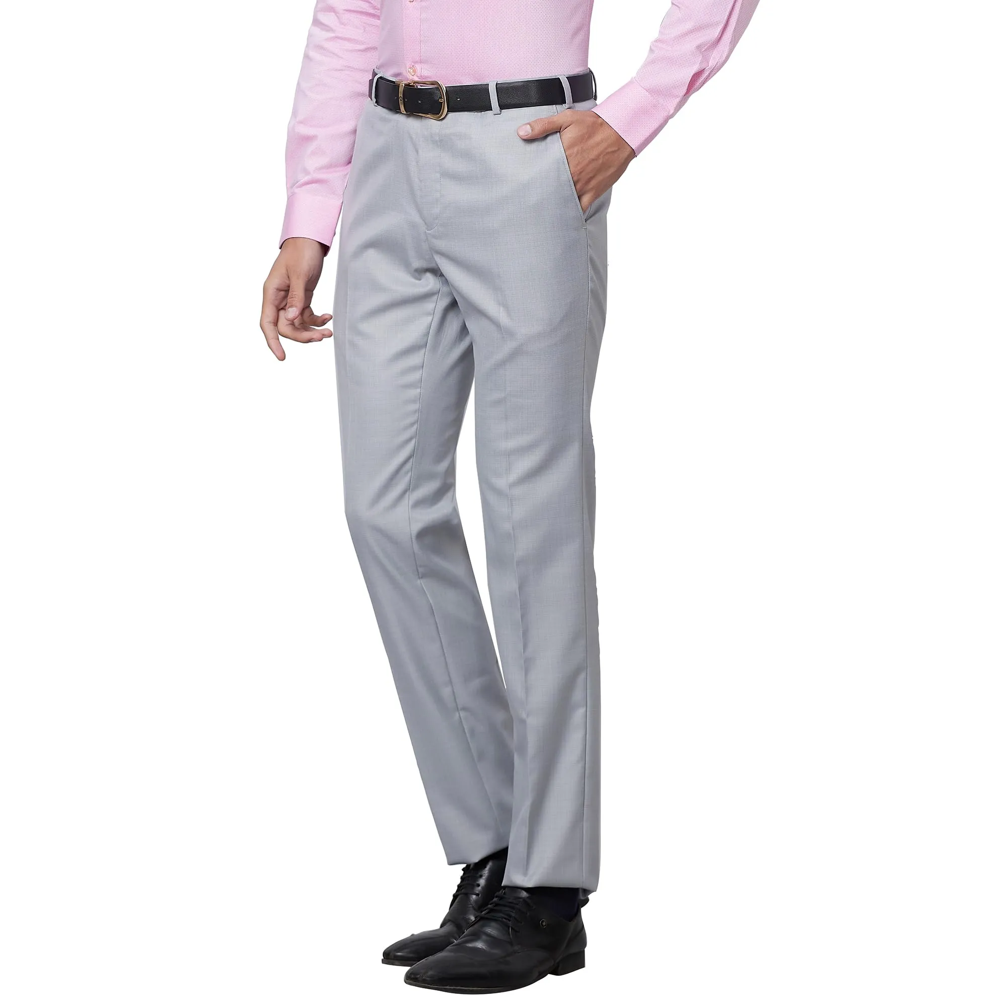 Raymond Men's Slim Fit Polyviscose Blend Flat Front Solid Pattern Light Grey Formal Trouser (Size: 36)-RMTS04716-G2