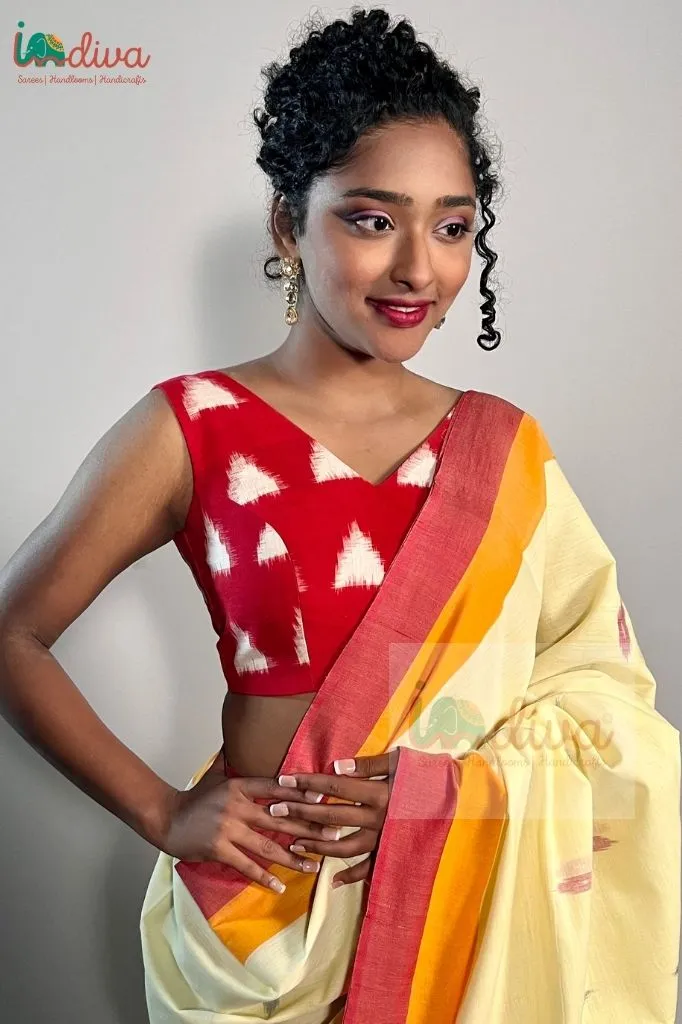 Red & White Sleeveless Ikat Blouse