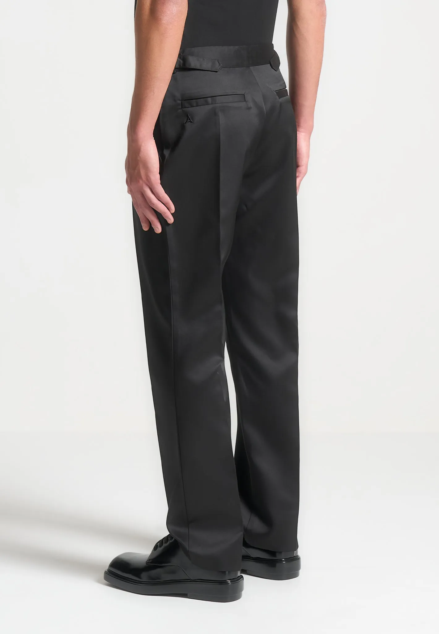 Regular Fit Satin Tailored Trousers - Black