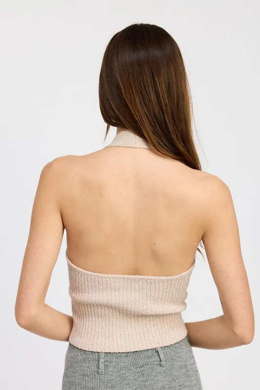 RIBBED HALTER NECK TOP