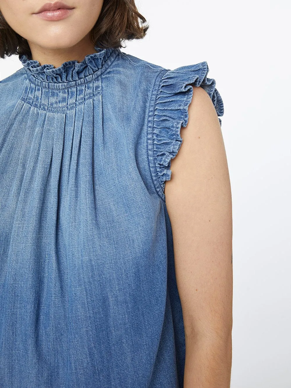 Ruffle Denim Sleeveless Top -- Joanie