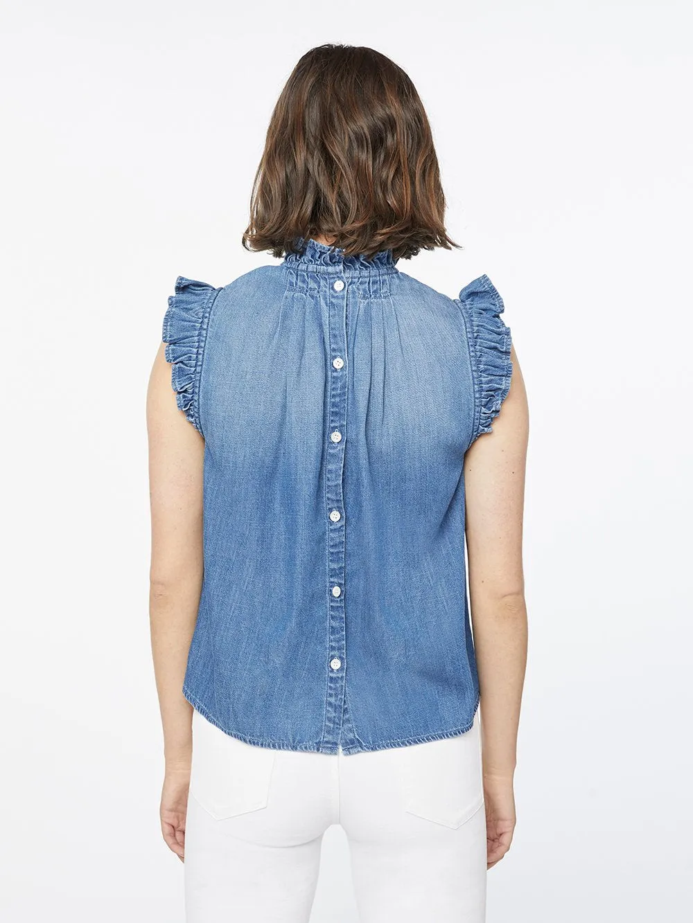 Ruffle Denim Sleeveless Top -- Joanie