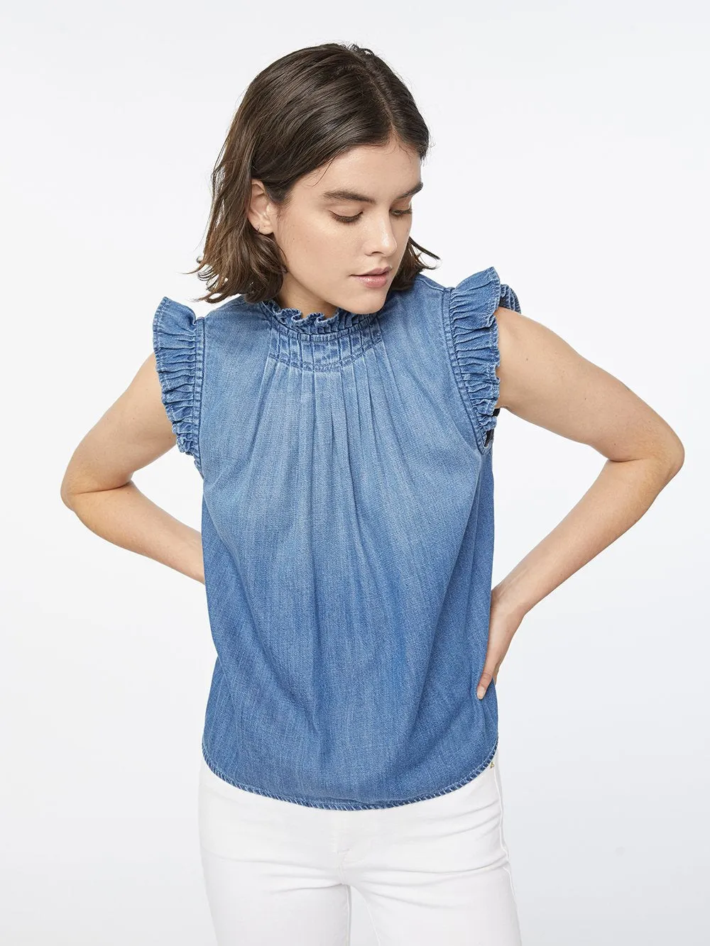 Ruffle Denim Sleeveless Top -- Joanie