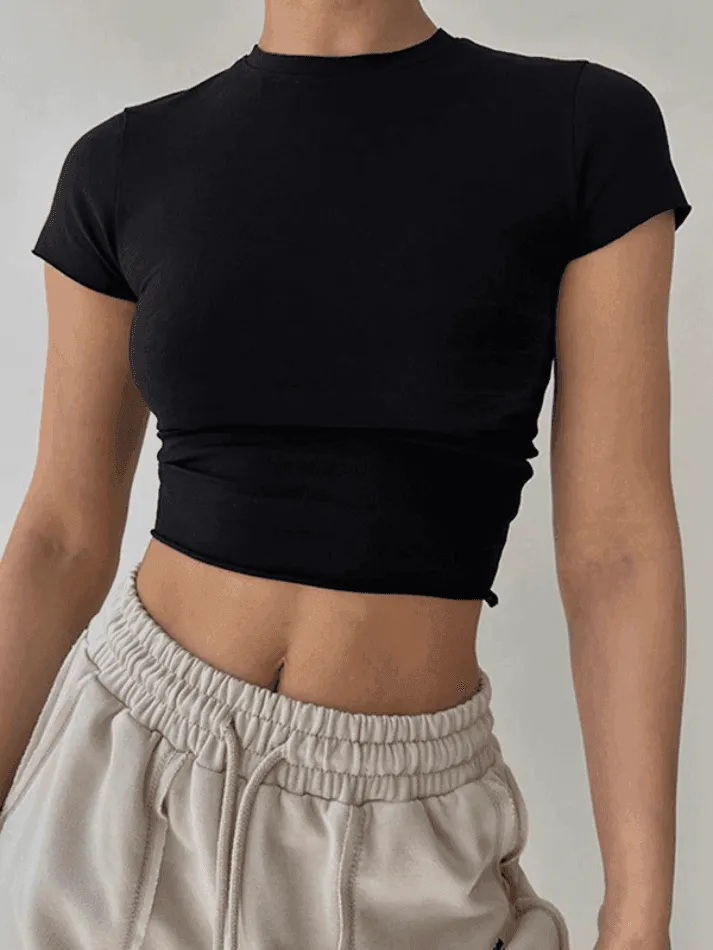 Simple Cropped Short Sleeve Tee