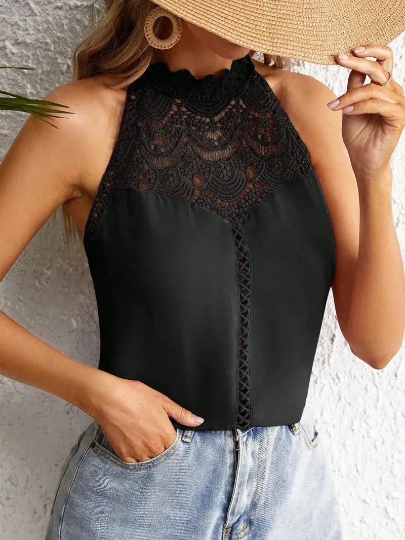 Sleeveless White Fashion Lace Tank Blouse