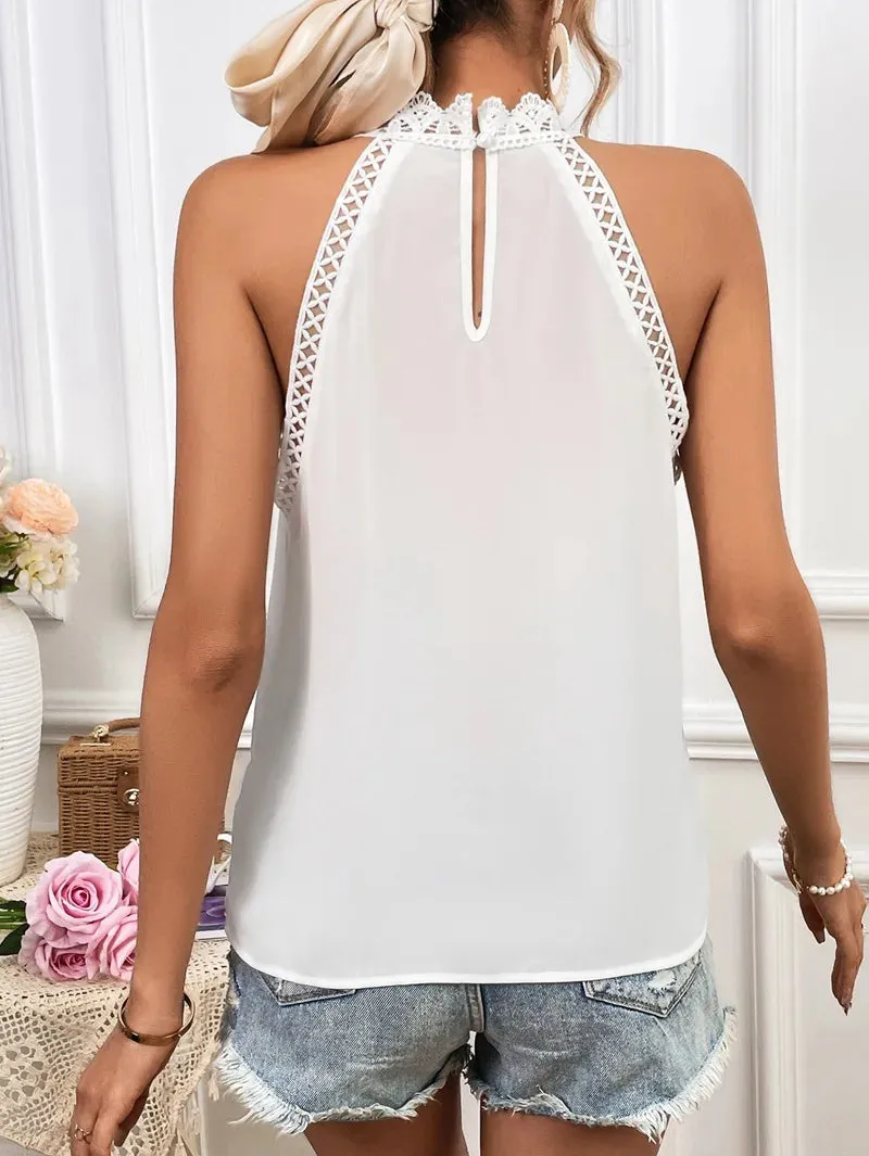 Sleeveless White Fashion Lace Tank Blouse