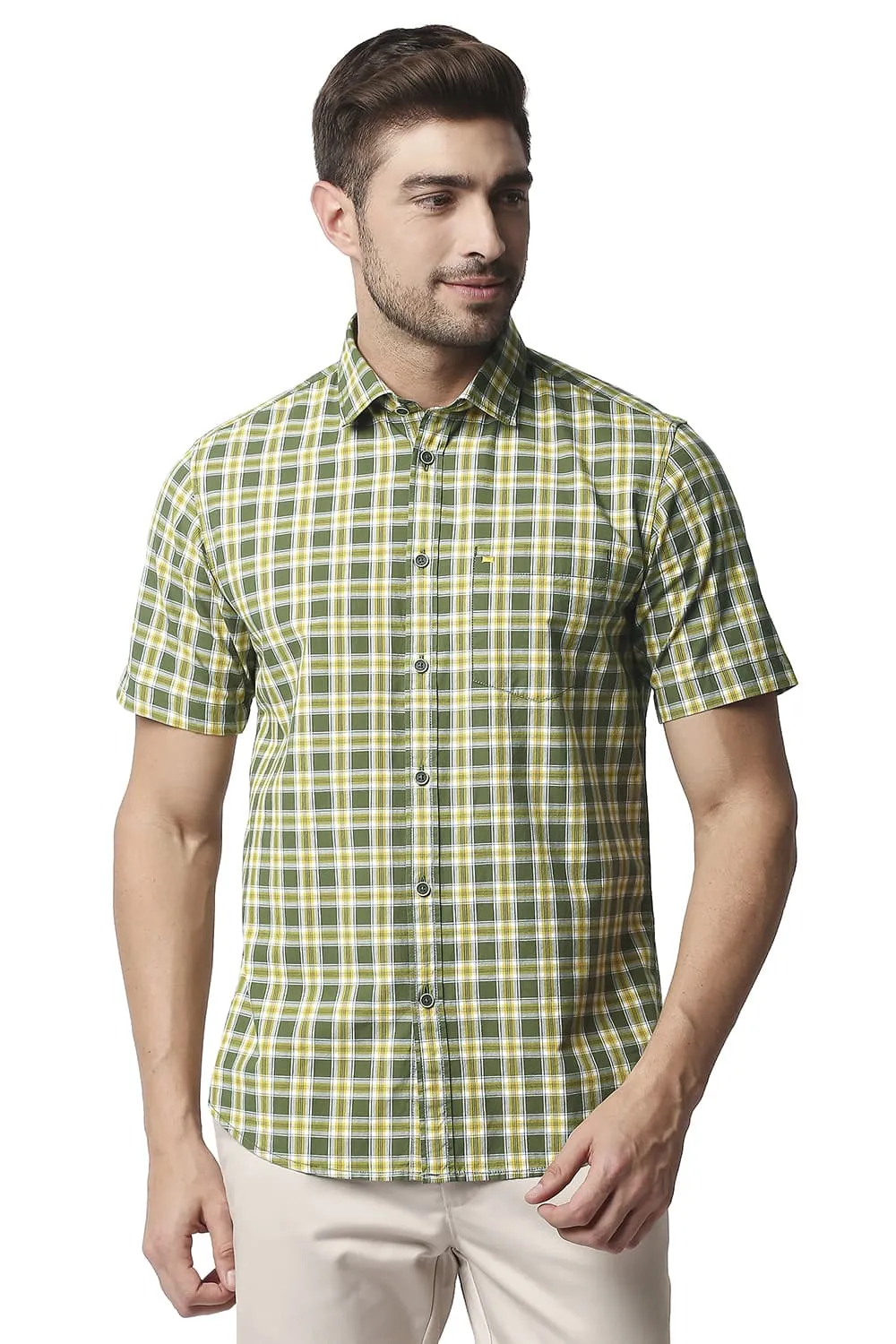 Slim Fit Checks Halfsleeves Shirt