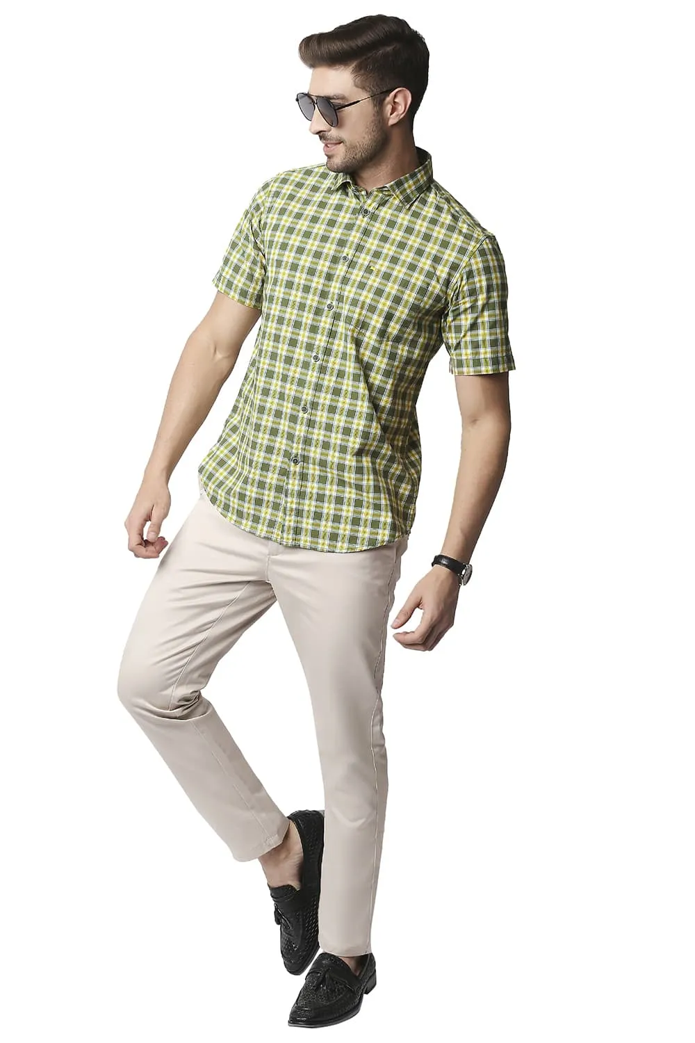 Slim Fit Checks Halfsleeves Shirt