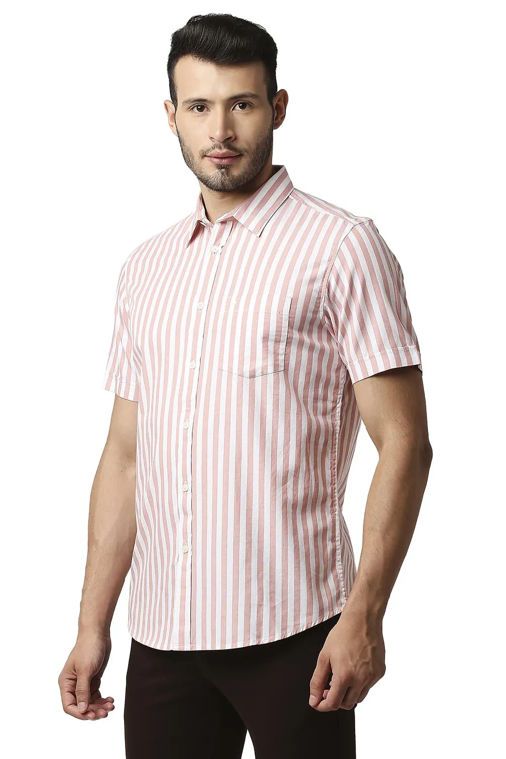 Slim Fit Herring Bone Stripe Halfsleeves Shirt